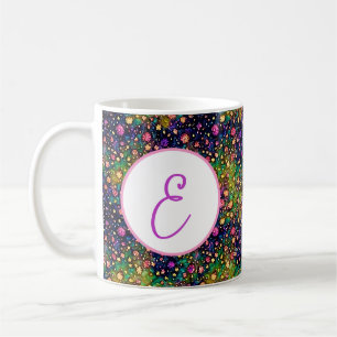 Caneca De Café Padrão de monograma de flores em aquarela colorida
