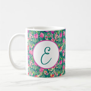Caneca De Café Padrão de monograma floral abstrato em aquarela de