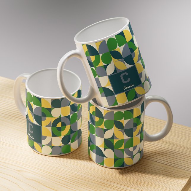 Caneca De Café Padrão de Monograma Geométrico Modern Bauhaus Abst (Criador carregado)