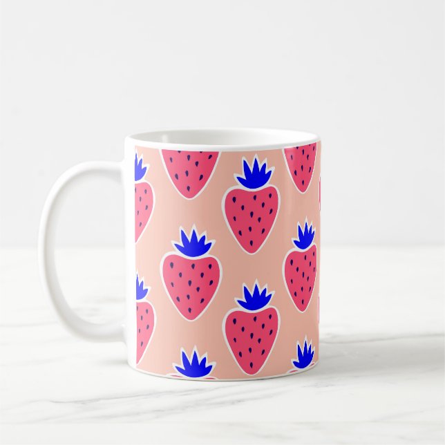 Caneca De Café padrão de morango abstrato em pêssego. (Esquerda)