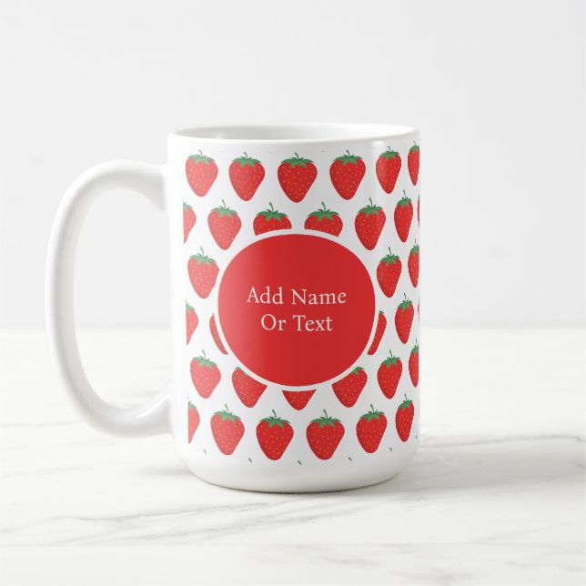 Caneca De Café Padrão de Morango Branco e Vermelho Cute Personali (Esquerda)
