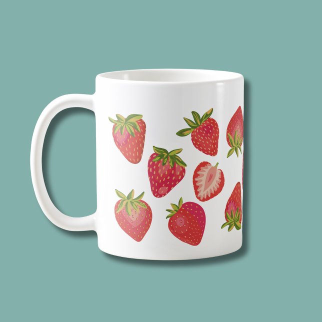 Caneca De Café Padrão de Morango Fofo – Design Divertido de Fruta (Strawberry illustrated coffee mug)