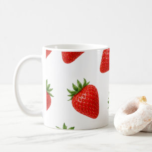 Caneca De Café Padrão de Morango Sem Costura Fruta Vermelha Fofa
