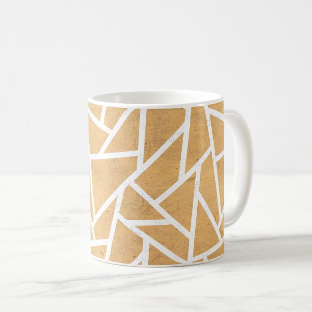 Caneca De Café Padrão de mosaico amarelo e branco (Frente Esquerda)