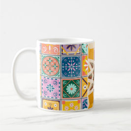 Caneca De Café Padrão de Mosaico Azul e Amarelo