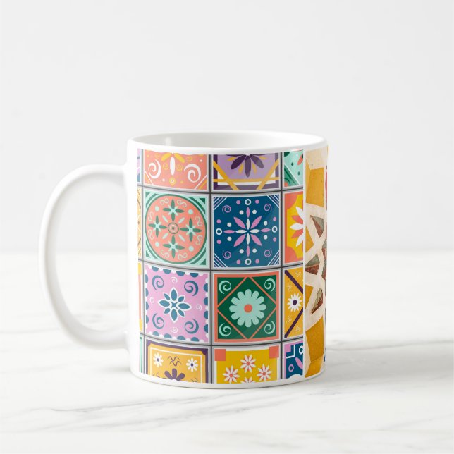 Caneca De Café Padrão de Mosaico Azul e Amarelo (Esquerda)