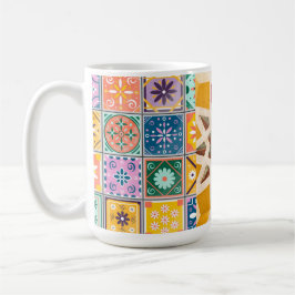 Caneca De Café Padrão de Mosaico Azul e Amarelo