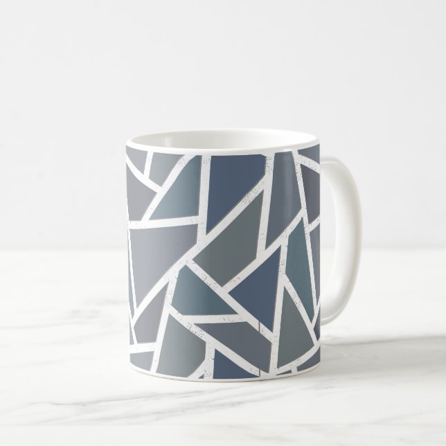 Caneca De Café Padrão de mosaico de cinza azul (Frente Esquerda)