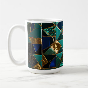 Caneca De Café Padrão de Mosaico Geométrico em Dourado e Turquesa