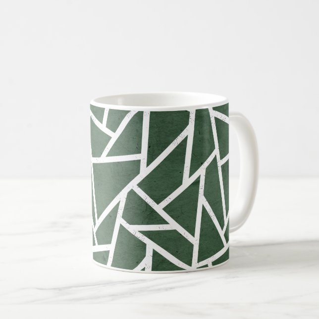 Caneca De Café Padrão de mosaico verde e branco (Frente Esquerda)