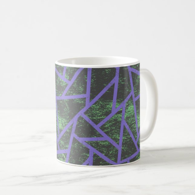 Caneca De Café Padrão de mosaico violeta e verde (Frente Esquerda)
