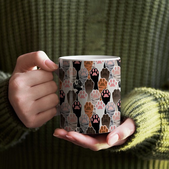Caneca De Café Padrão de muitas patas de gatos (Many Cat Paws Patterned Mug)