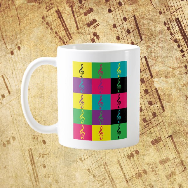 Caneca De Café Padrão de Música Limpa Treble (A mug with a bright & bold treble clef pattern)