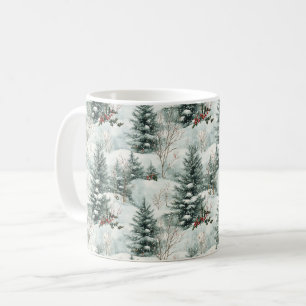 Caneca De Café Padrão de Natal com Floresta de Neve e Pinheiros