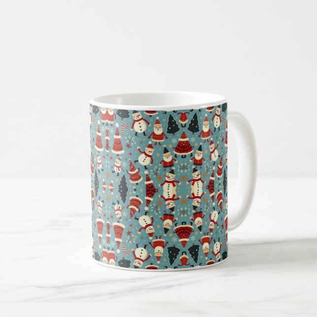 Caneca De Café Padrão de Natal com fundo azul (Frente Esquerda)