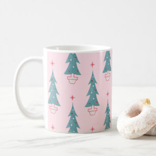 Caneca De Café Padrão de Natal da Árvore de Natais vintages Rosa