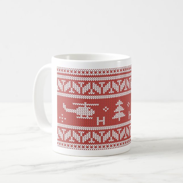 Caneca De Café Padrão de Natal da Aviação Helicóptera (Frente Esquerda)