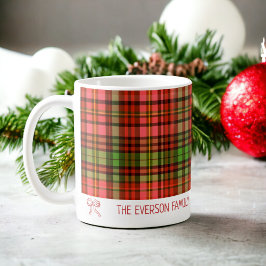 Caneca De Café Padrão de Natal da Xadrez Vermelha Festiva Cinzent
