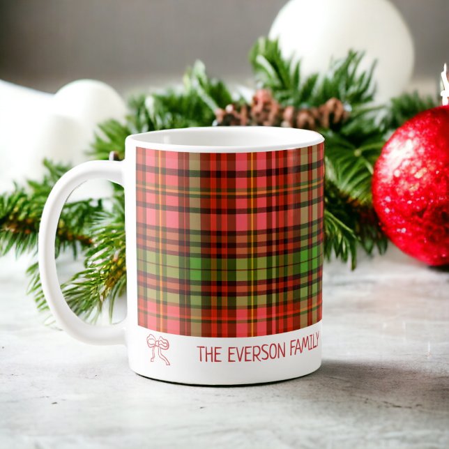 Caneca De Café Padrão de Natal da Xadrez Vermelha Festiva Cinzent (Chic Festive Red Green Plaid Christmas Pattern Coffee Mug)