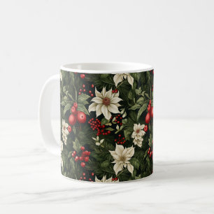 Caneca De Café Padrão de Natal de Poinsettia Botânica