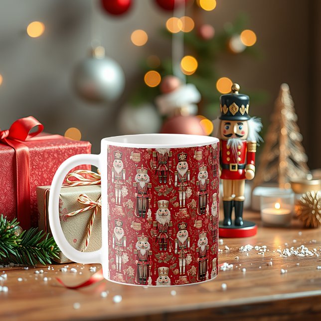 Caneca De Café Padrão de Natal de quebra-nozes vermelhos (Criador carregado)