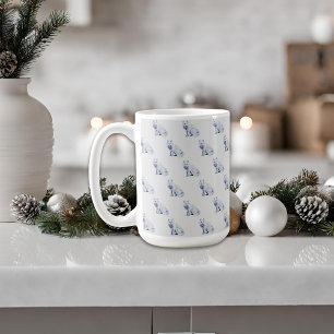 Caneca De Café Padrão de Natal de Raposa Ártica Branca em Aquarel