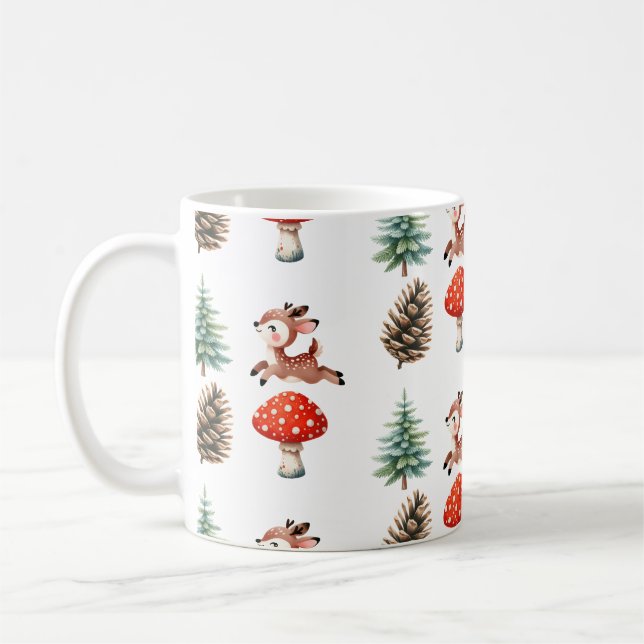 Caneca De Café Padrão de Natal de Rena Bebê Saltitante Fofa (Esquerda)