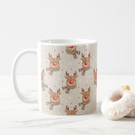 Caneca De Café Padrão de Natal de Rena Sorridente Fofa