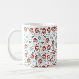 Caneca De Café Padrão de Natal de Rostos de Papai Noel Retrô