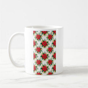 Caneca De Café Padrão de Natal em Aquarela de Poinsettia