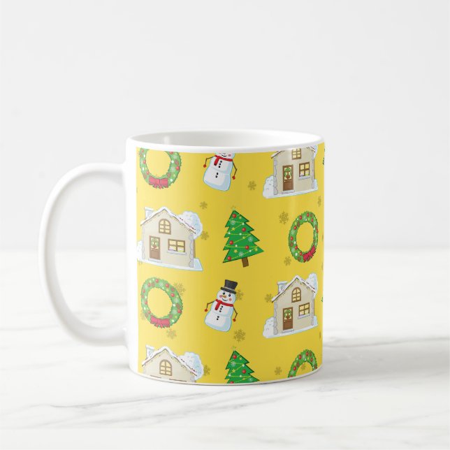 Caneca De Café Padrão de Natal - Fundo Amarelo (Esquerda)