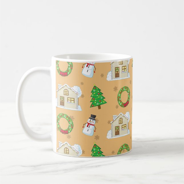Caneca De Café Padrão de Natal - Fundo Castanho (Esquerda)