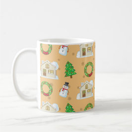 Caneca De Café Padrão de Natal - Fundo Marrom 