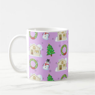 Caneca De Café Padrão de Natal - Fundo Roxo 
