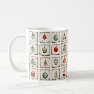 Caneca De Café Padrão de Natal Lineart da Aquarela