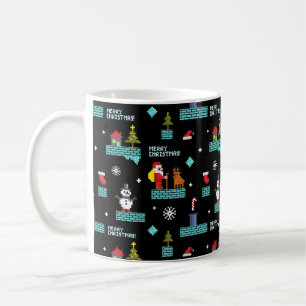 Caneca De Café Padrão de Natal Merry Pixelado - Design retroativo