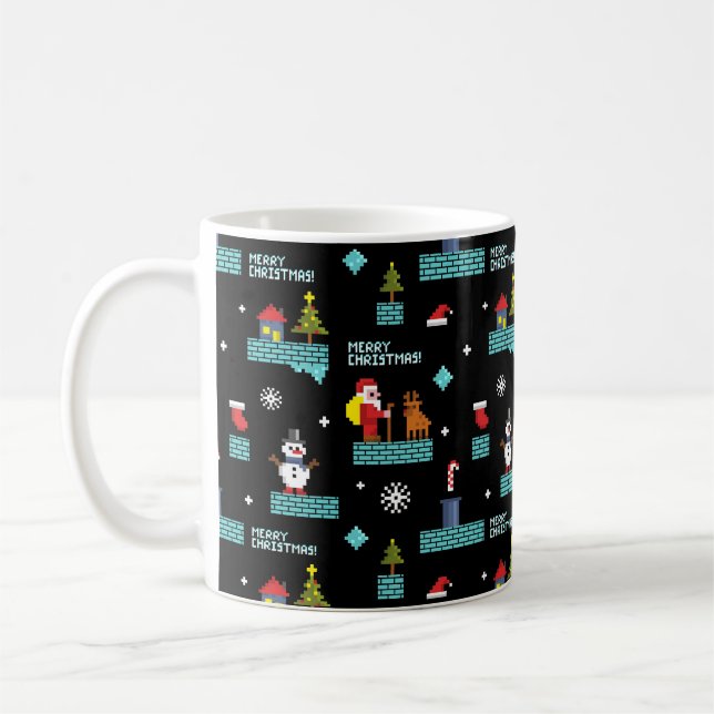 Caneca De Café Padrão de Natal Merry Pixelado - Design retroativo (Esquerda)