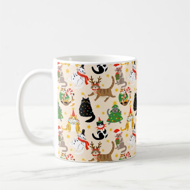 Caneca De Café Padrão de Natal para Gatos Festivos (Esquerda)