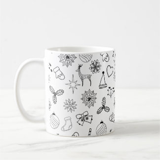 Caneca De Café Padrão de Natal preto e branco moderno