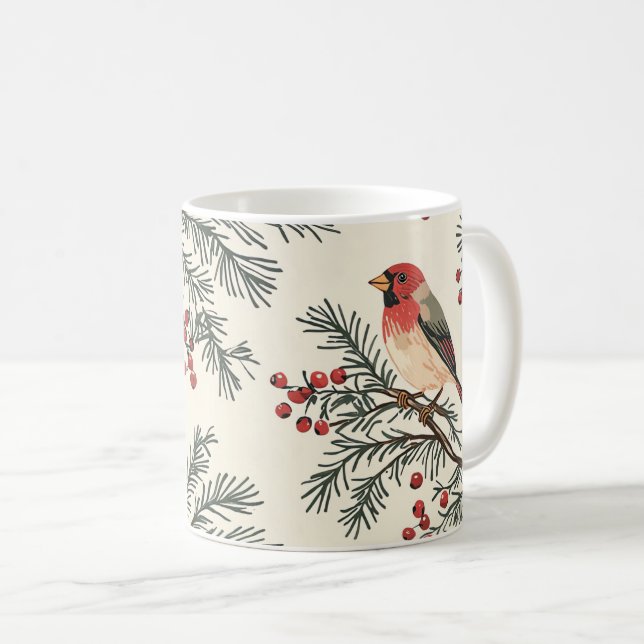 Caneca De Café Padrão de Natal Rustic Bird and Poinsettia (17) (Frente Esquerda)