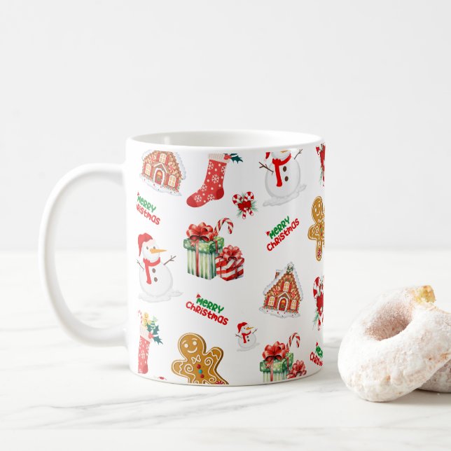 Caneca De Café Padrão de Natal sem costura (Com Donut)