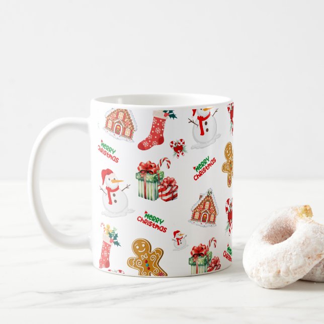 Caneca De Café Padrão de Natal sem costura (Com Donut)