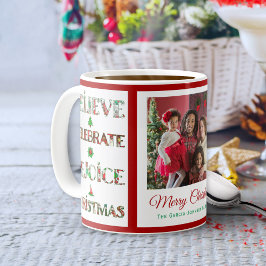 Caneca De Café Padrão de Natal Vermelho Verde Fofo
