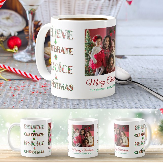 Caneca De Café Padrão de Natal Vermelho Verde Fofo (Criador carregado)