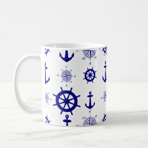 Caneca De Café Padrão de Navegação Costeira Branco Azul