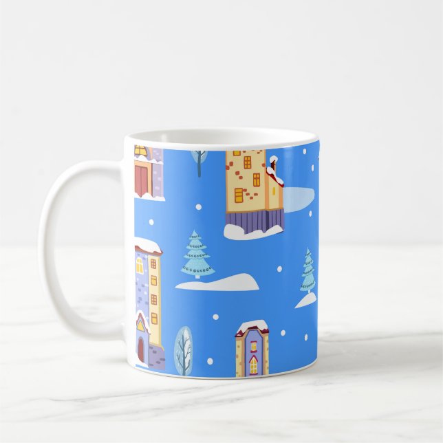 Caneca De Café Padrão de neve nas casas de inverno escandinavas (Esquerda)