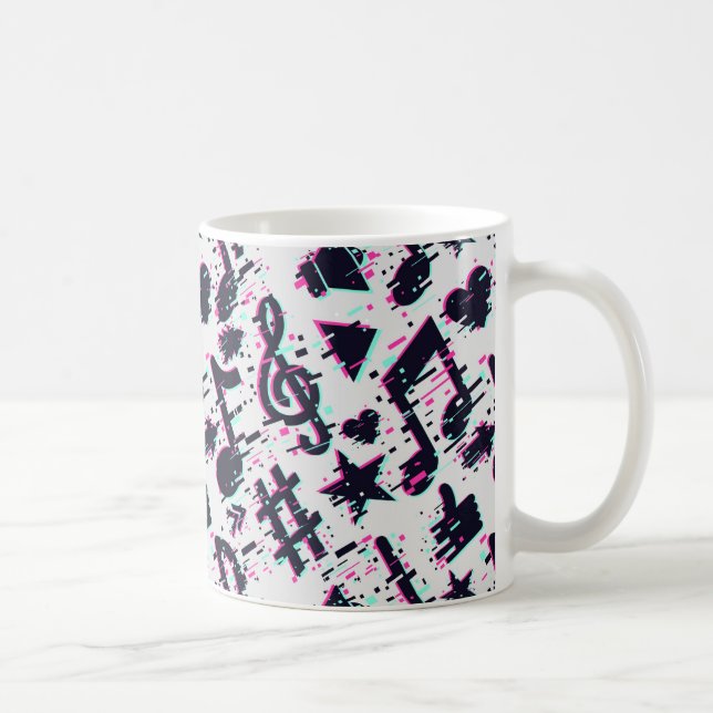 Caneca De Café Padrão de Notas e Corações Musicais Distorcidos (Direita)