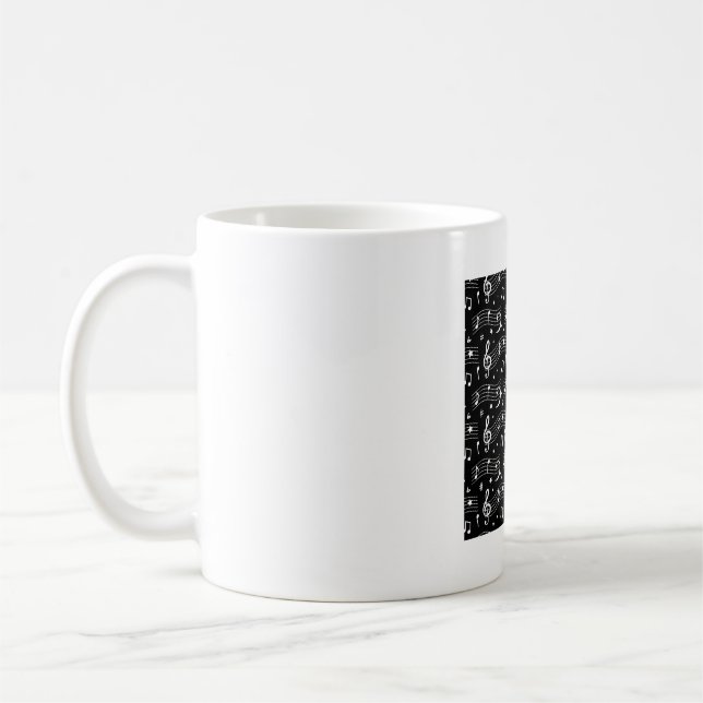 Caneca De Café Padrão de Notas Musicais Brancas e Símbolos (Esquerda)