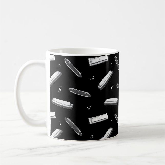 Caneca De Café Padrão de Notas Musicais de Gaita Harmônica (Esquerda)