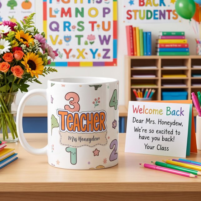 Caneca De Café Padrão de Números da Escola da Professora Fofa  (Criador carregado)